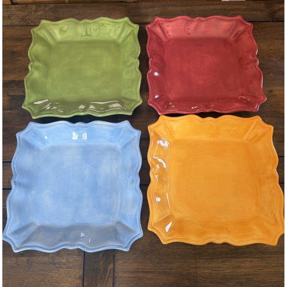 Tabletops Unlimited Rue de Paris Set 4 11" Square Dinner Plates Multicolor